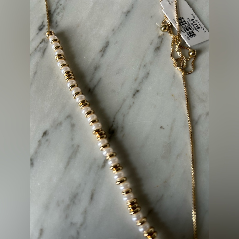 LOFT Gold and White Beaded Necklace